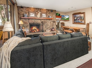 TV, fireplace