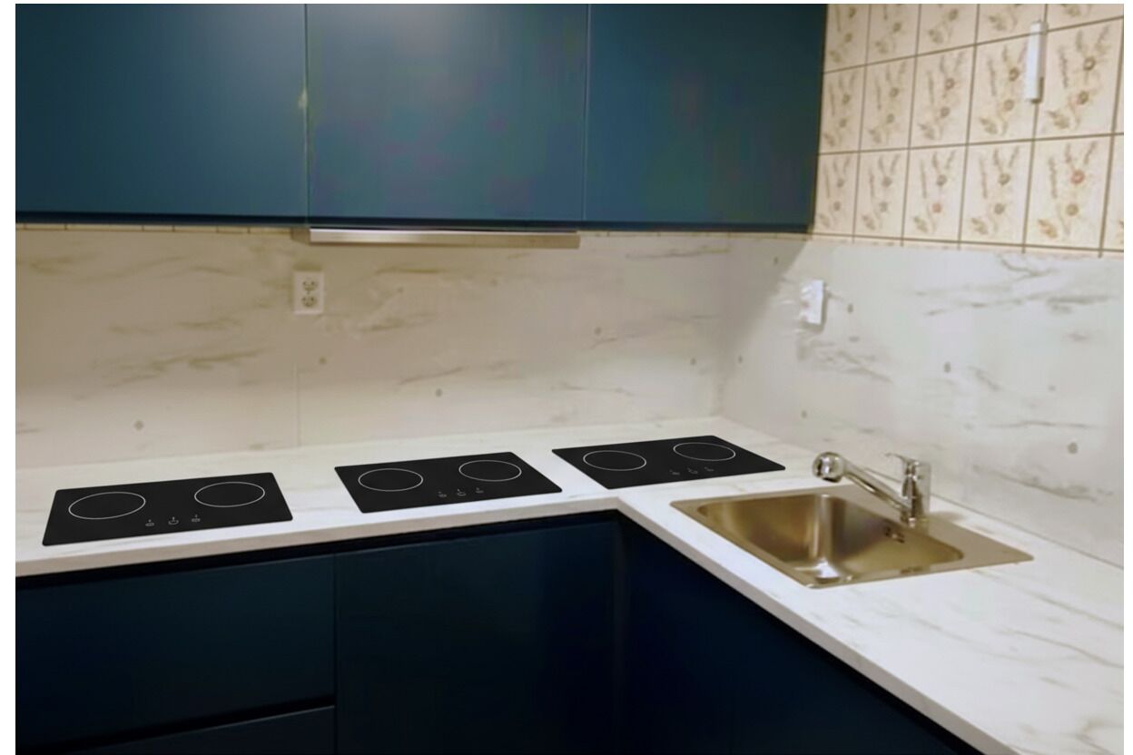 冷蔵庫、電子レンジ、オーブン、コンロ