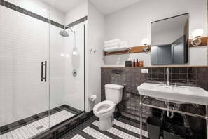 Regadera, secadora de cabello, toallas