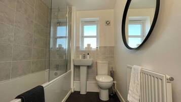 Hair dryer, towels, toilet paper