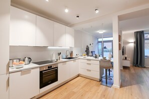 Fridge, oven, stovetop, dishwasher - Klöönstuuv – New Holiday Apartment with Sauna and Terrace (Fehmarn)