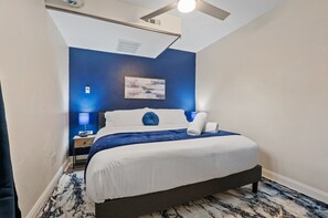 1 bedroom, desk, iron/ironing board, travel crib