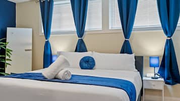 1 bedroom, desk, iron/ironing board, travel crib