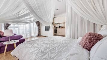 Klassiek appartement, balkon, uitzicht op de stad | Een laptopwerkplek, een strijkplank/strijkijzer, gratis wifi