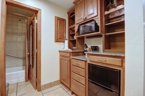 Fridge, microwave, coffee/tea maker