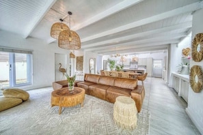 House, Multiple Beds, Pool Access, Pool View (Flamingo Villa ) | Living area | 42-inch flat-screen TV with digital channels, fireplace