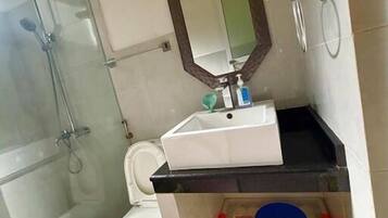Shower, bidet, towels, soap