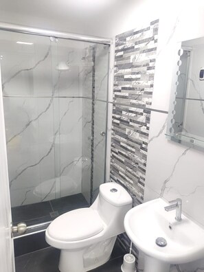 Hair dryer, towels, toilet paper