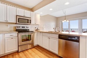 Premium Condo, 2 Bedrooms, Balcony, Ocean View | Private kitchen | Full-size fridge, microwave, oven, stovetop