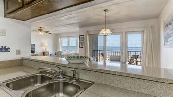 Premium Condo, 2 Bedrooms, Balcony, Ocean View | Private kitchen | Full-sized fridge, microwave, oven, stovetop