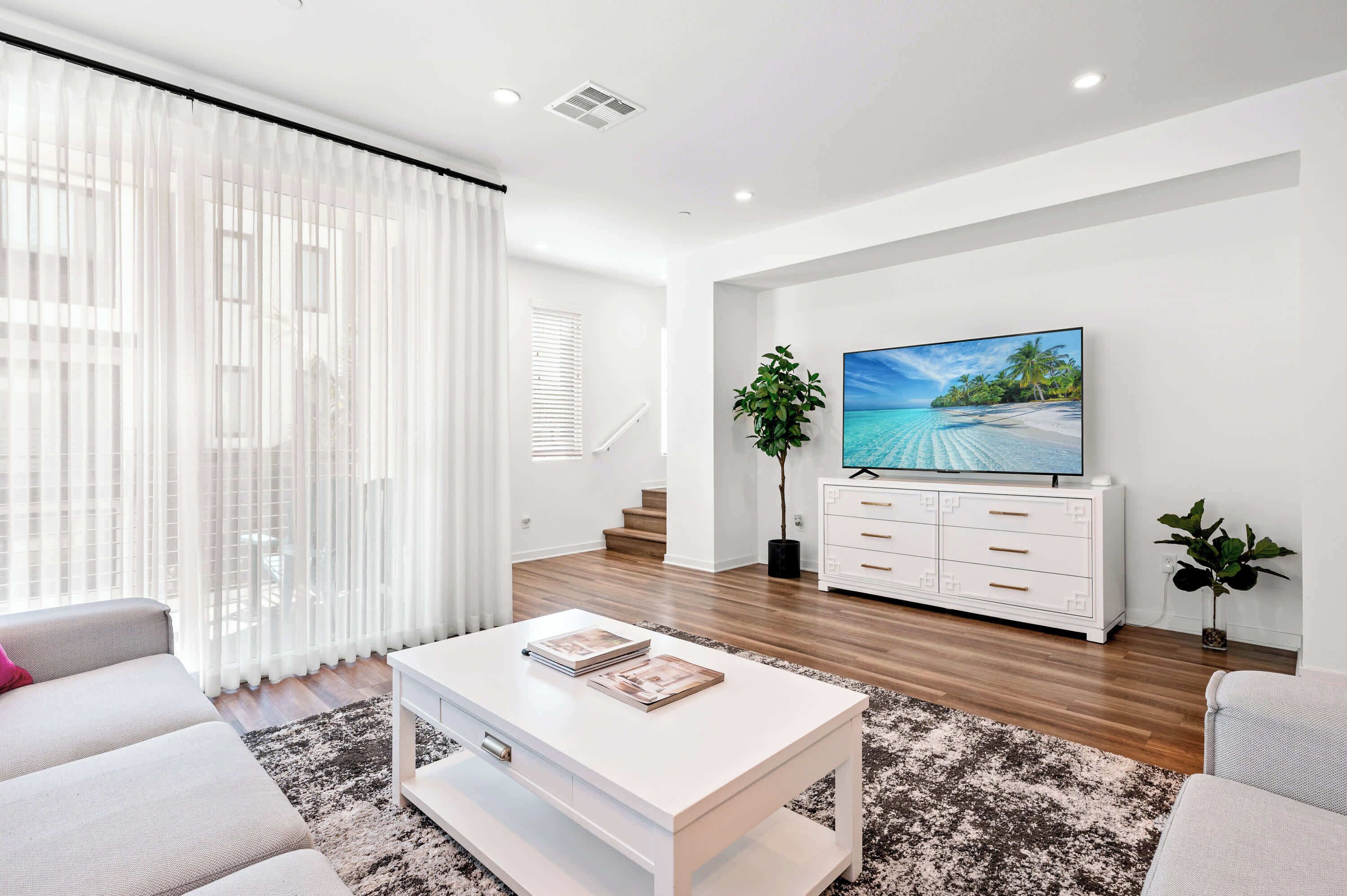 Townhome, 1 Queen Bed, Patio, Garden View (148 A, Irvine-2) | Living area | 42-inch flat-screen TV with digital channels