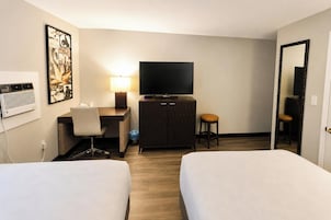Room, 2 Queen Beds, Non Smoking | Desk, iron/ironing board (on request), WiFi (free), bed sheets