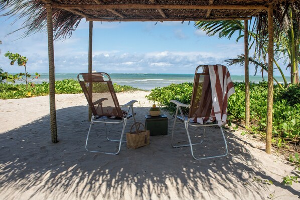 On the beach, white sand