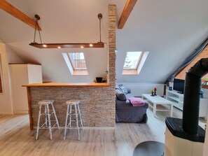 TV, fireplace, table football, ping pong