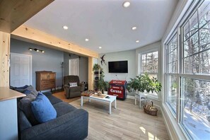 TV, lareira, escritórios