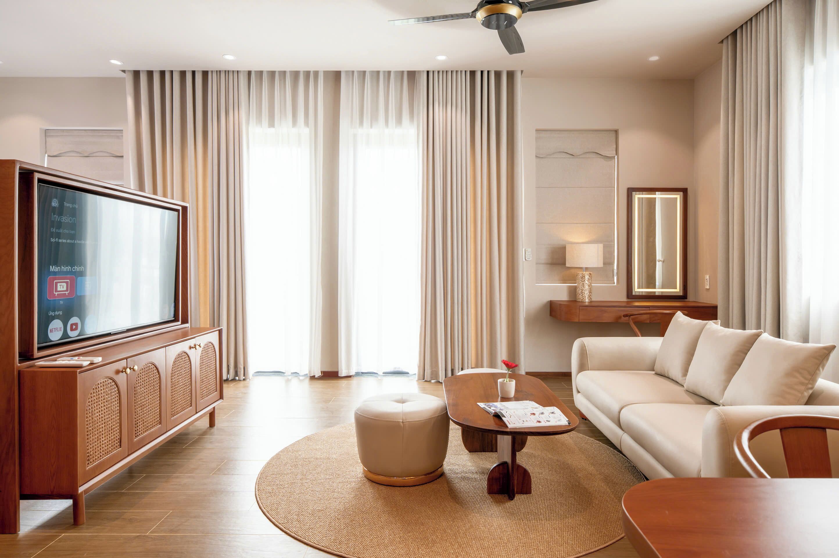 Leilighet – premium, flere senger, balkong, parkutsikt | Oppholdsområde