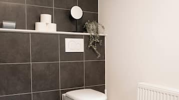 Dusche, Haartrockner, Handtücher, Toilettenpapier