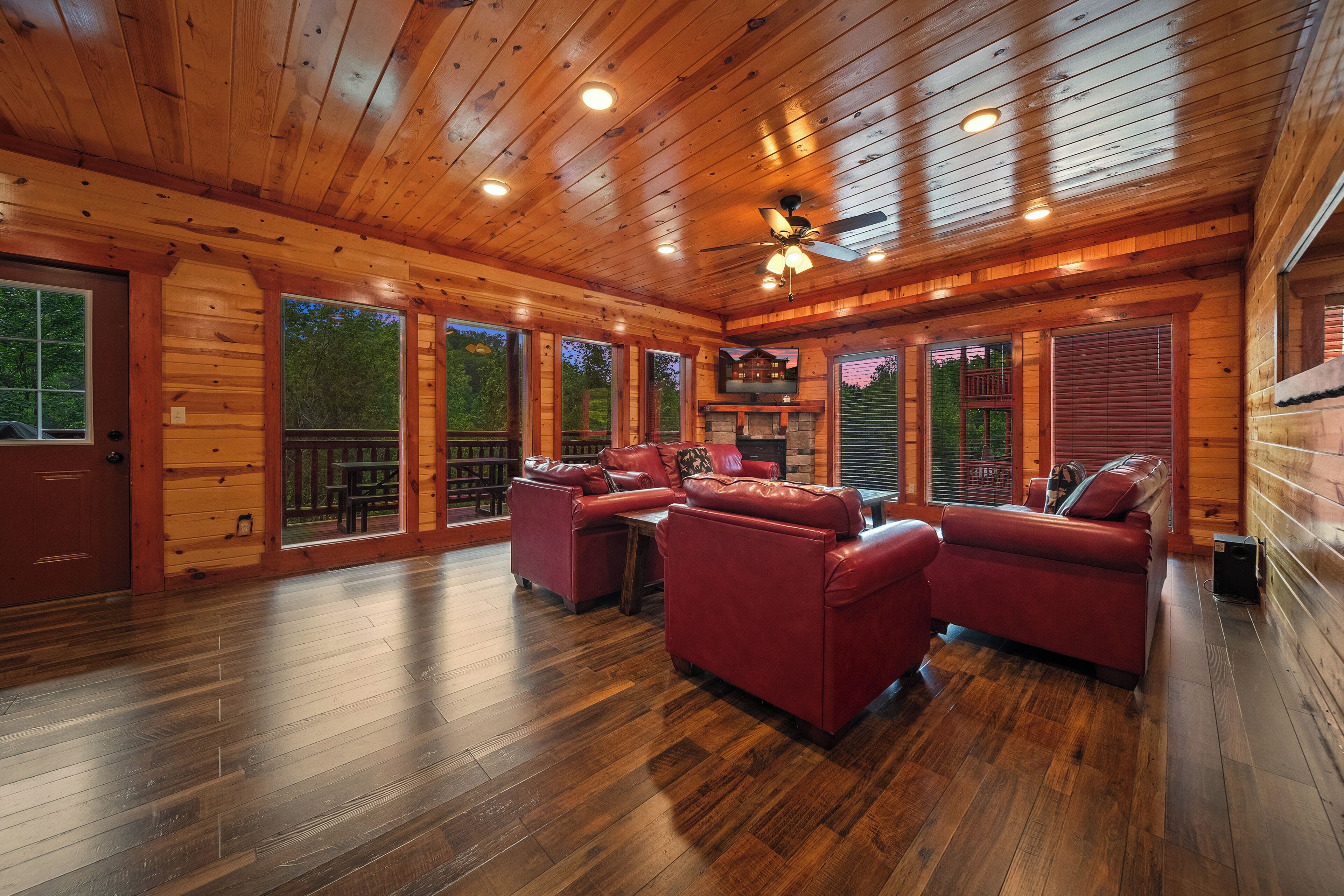 Smart TV, fireplace, video games, DVD player