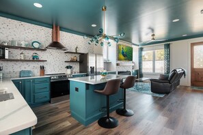 Fridge, microwave, oven, stovetop - Luxe Escape:  Walk to Main St, Hot Tub, Spa Bath (Mount Airy)