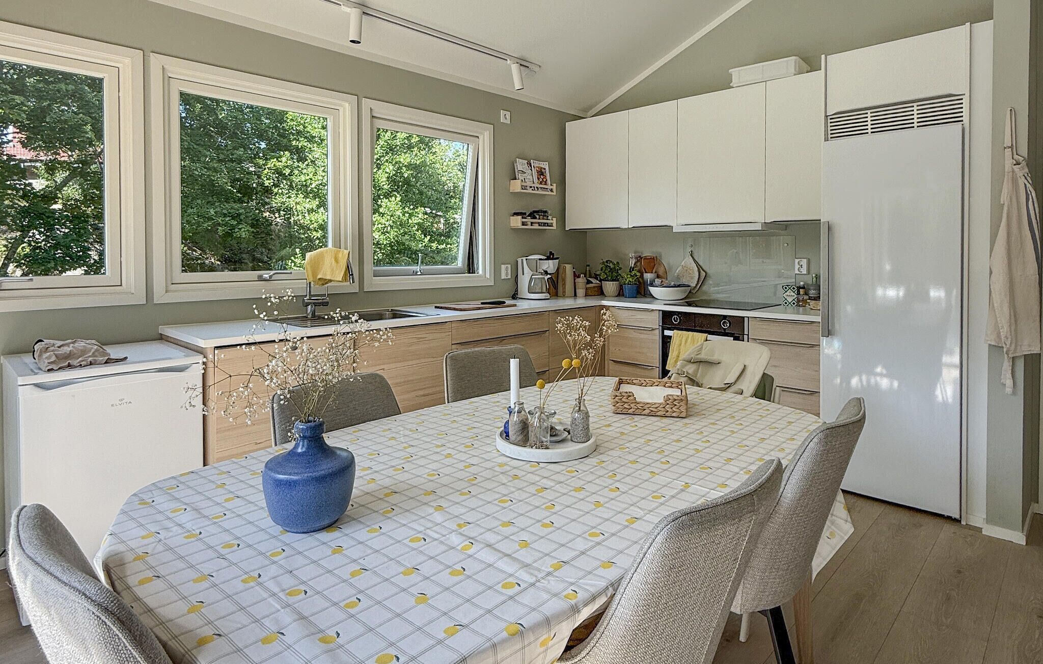 Fridge, dishwasher, coffee/tea maker