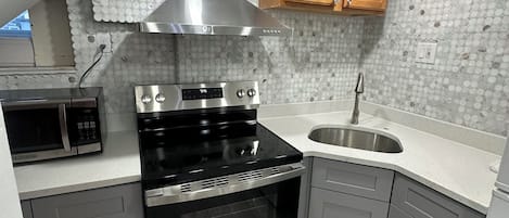 Frigorífico, microondas, horno y placa de cocina