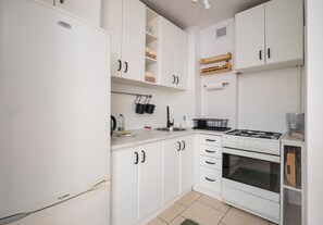 Fridge, oven, stovetop, coffee/tea maker
