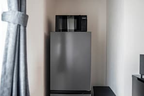 Fridge, microwave, stovetop, high chair