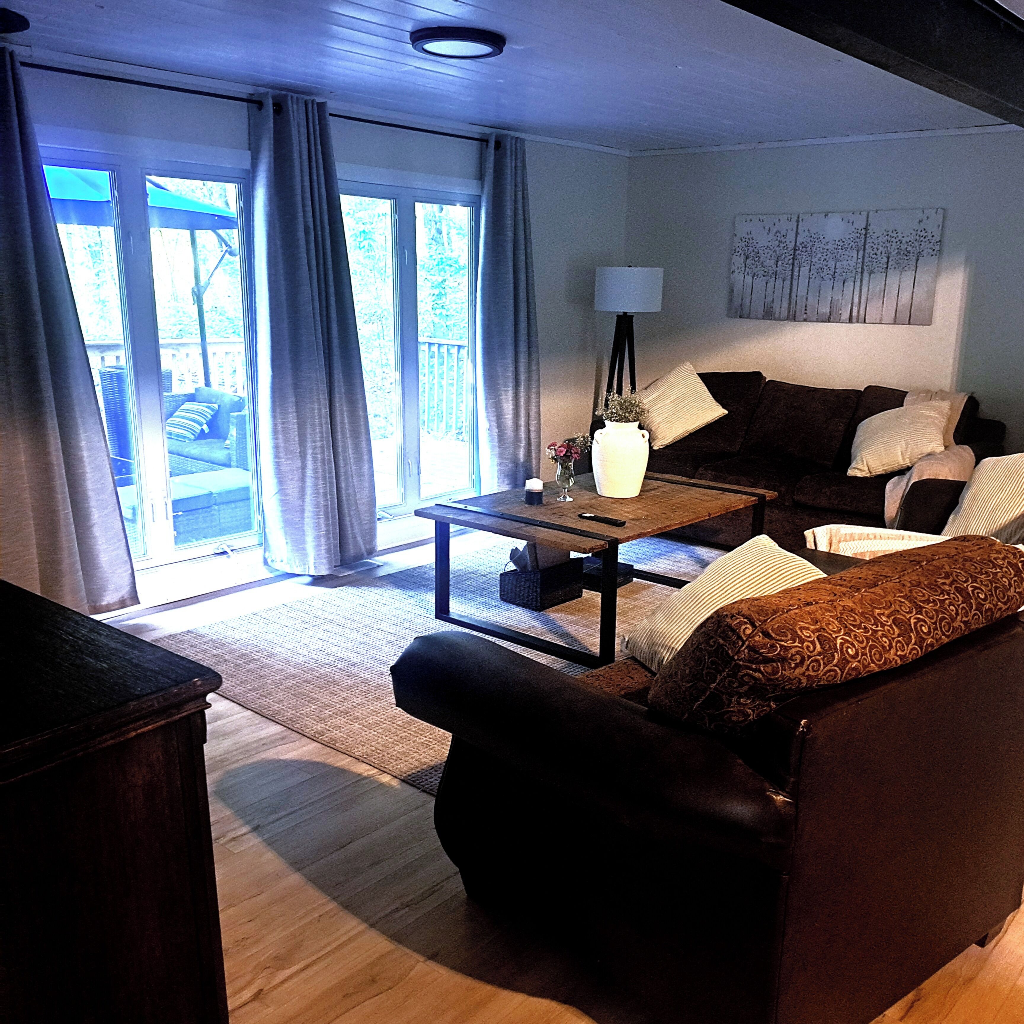 TV connectée, cheminée, livres