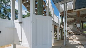 A white utility box attached to a building's exterior. - Bay Breeze - Waterfront with Boat Dock, Helipad! (Panacea)