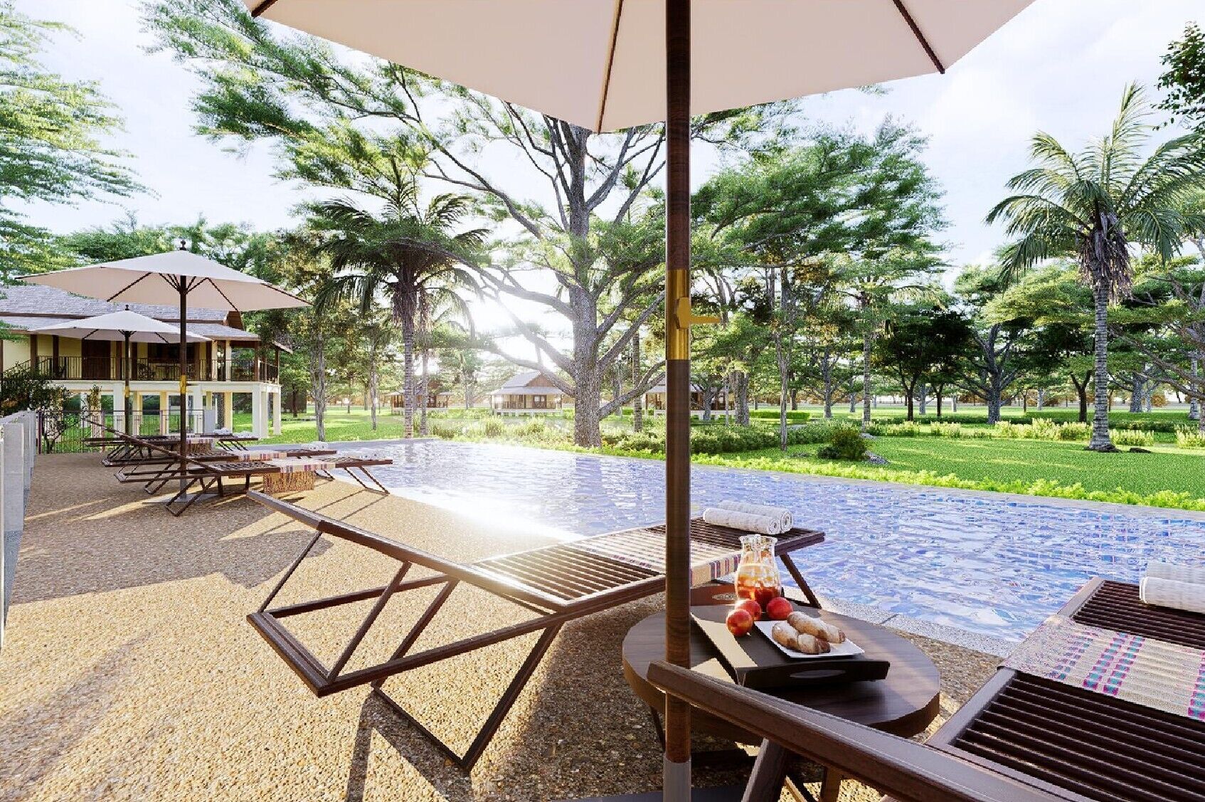 Outdoor pool, open 7:30 AM to 7:30 PM, pool umbrellas, pool loungers