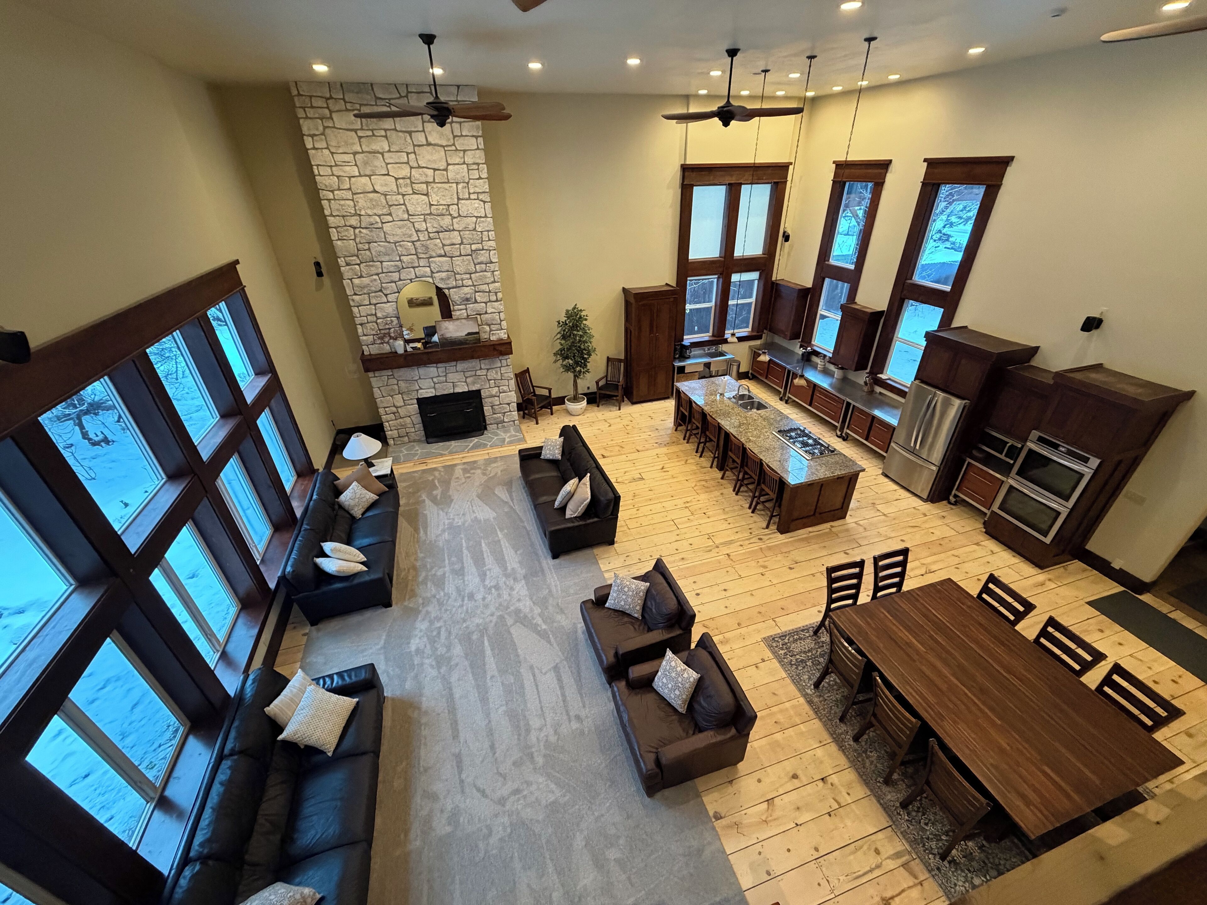 TV, fireplace, foosball, books