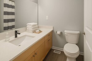 Hair dryer, towels, soap, toilet paper - Dwntwn King Suite Playhouse Sq, Rock Hall, CSU (Cleveland)