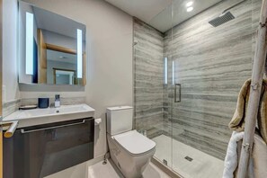 Douche, sèche-cheveux, shampoing