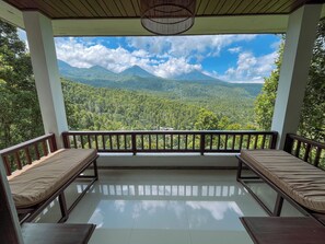 Habitació doble Deluxe, balcó, vistes a la muntanya | Terrassa o pati