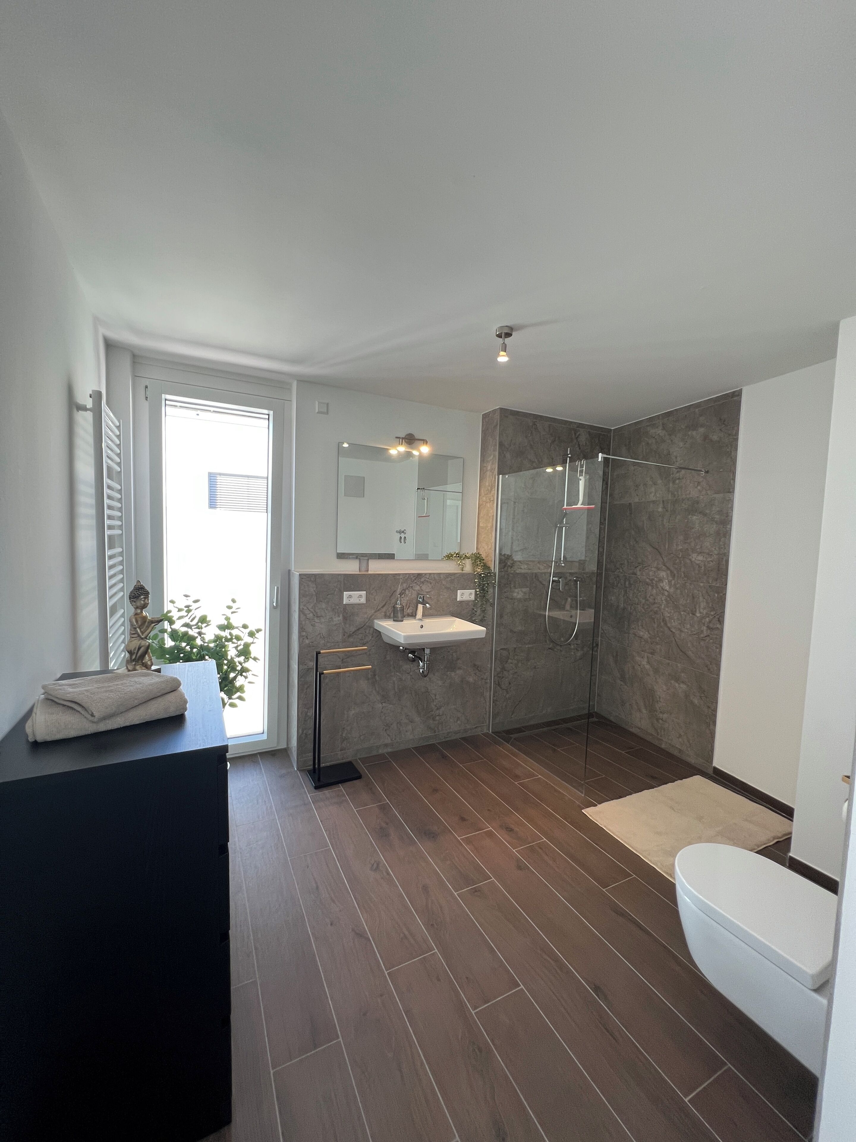 Dusche, Haartrockner, Handtücher, Seife