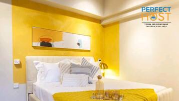 Premium bedding, down duvets, Select Comfort beds, desk