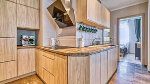 Apartament (6) z sauna | Eget kjøkken | Kjøleskap, kokeplater, vannkoker og kjøkkenutstyr