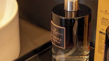 Hair dryer, bidet, towels, soap