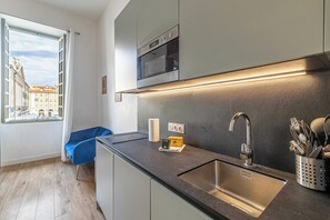 Kühlschrank, Mikrowelle, Herdplatte, Geschirrspüler