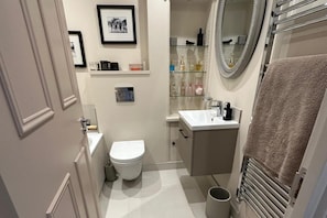 Duschwanne, Komfortbadewanne, Haartrockner, Handtücher