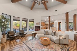 TV, fireplace, offices