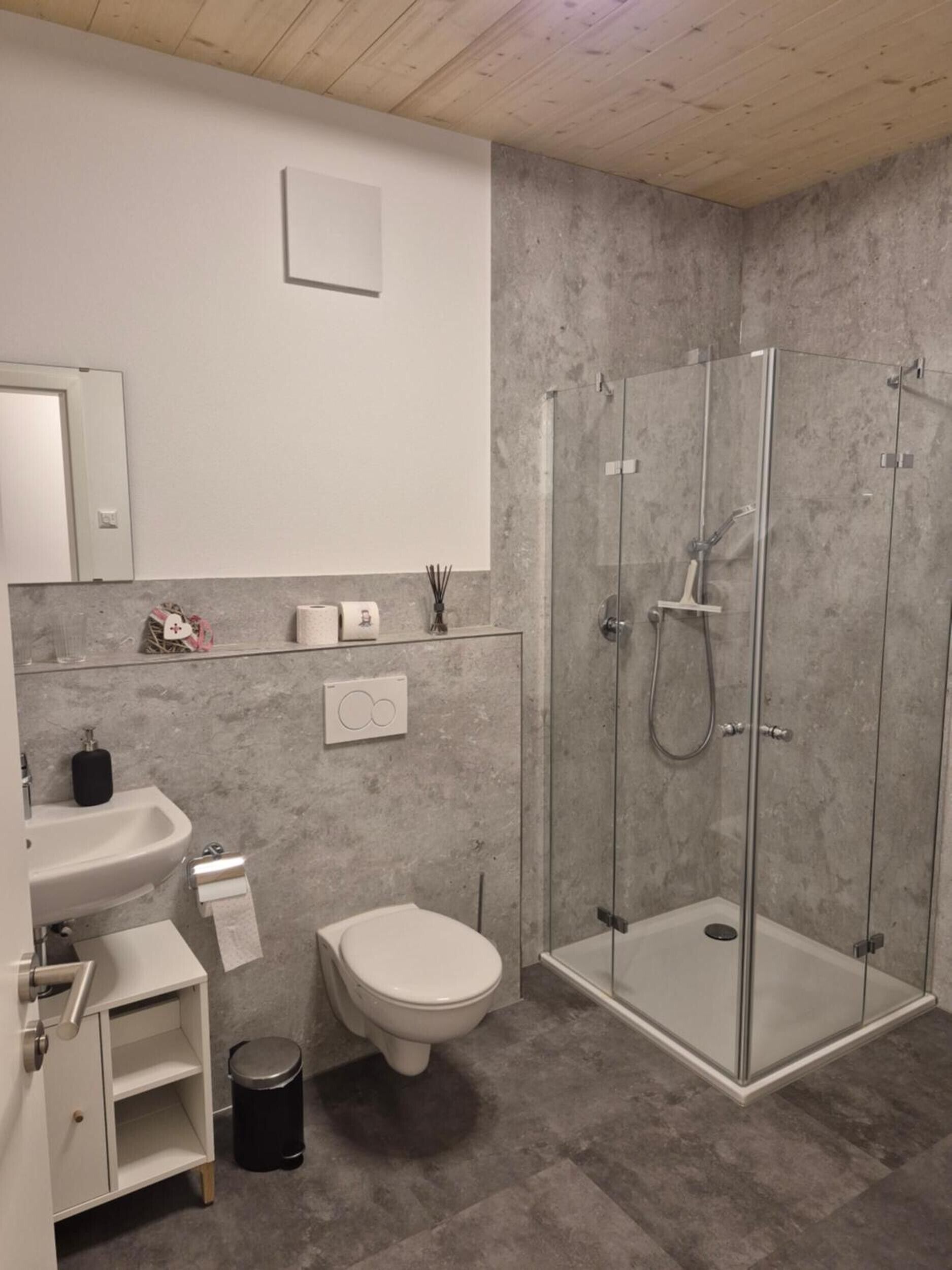 Ducha, secador de pelo, toallas y papel higiénico