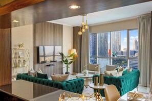 Apartment, Balcony, Garden View | Living area - Durrani Homes - Lumina Grand 3BR with Burj khalifa and Fountain Views (Dubai)