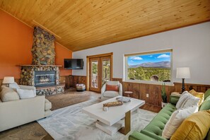 Smart TV, chimenea, oficina