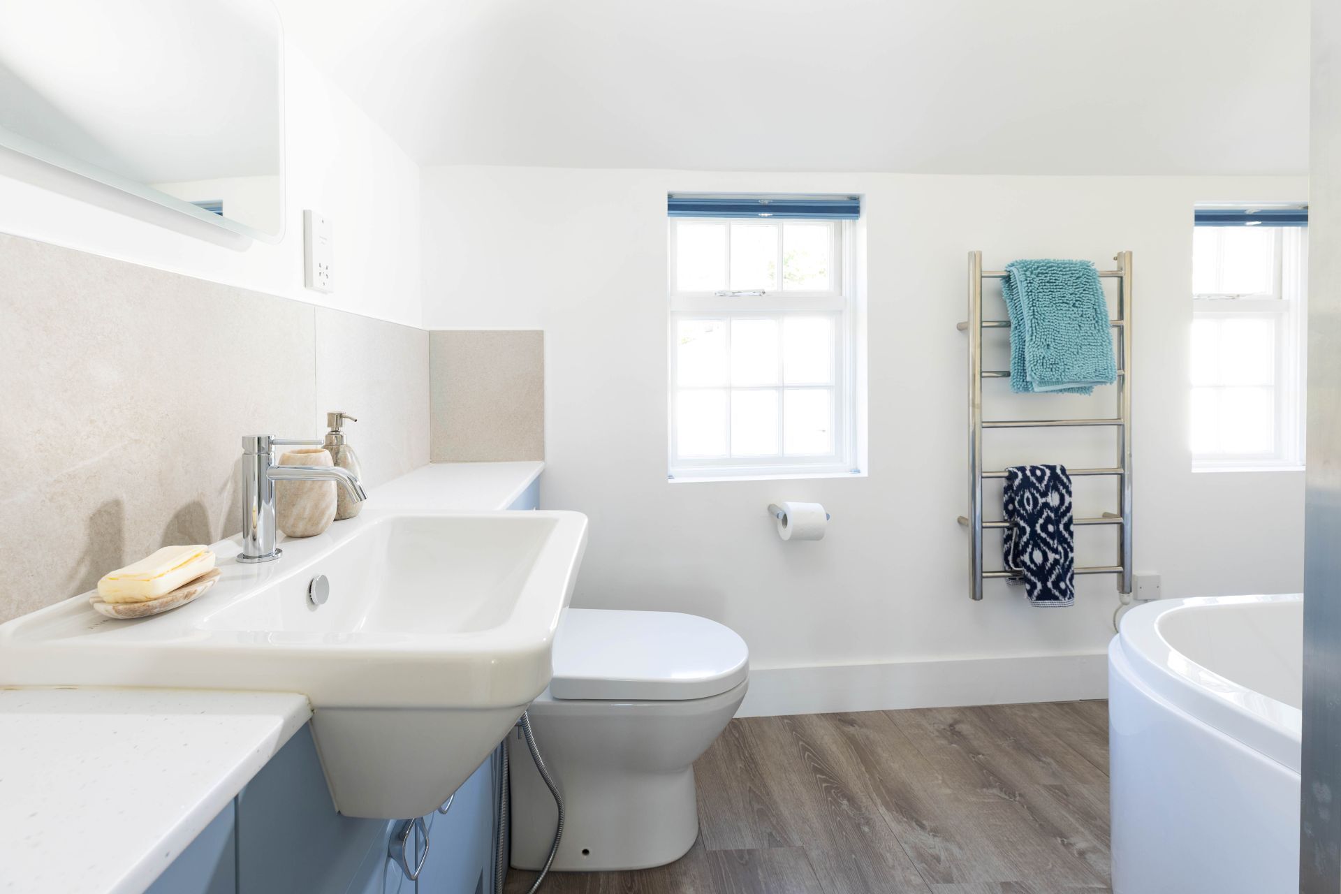 Shower, eco-friendly toiletries, hair dryer, towels