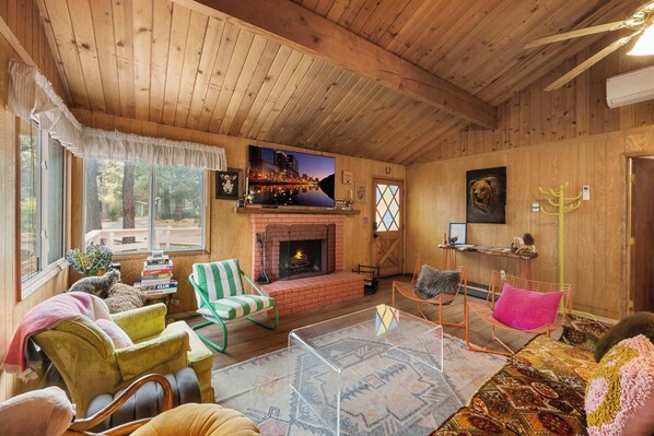 TV, fireplace, video games