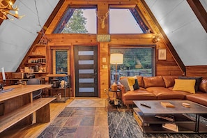 TV, fireplace, offices - A-Frame Ski-In/Out Hot Tub Game Room, Walk to Town (Beech Mountain)