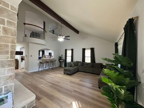 TV, fireplace, offices
