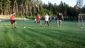 A group of people playing soccer on a grassy field with trees in the background. - Apartment 'Schlössle, 22 sqm' with Shared Terrace, Shared Garden and Wi-Fi (Elzach)
