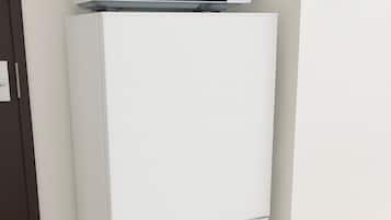 Desk, laptop workspace, blackout drapes, iron/ironing board